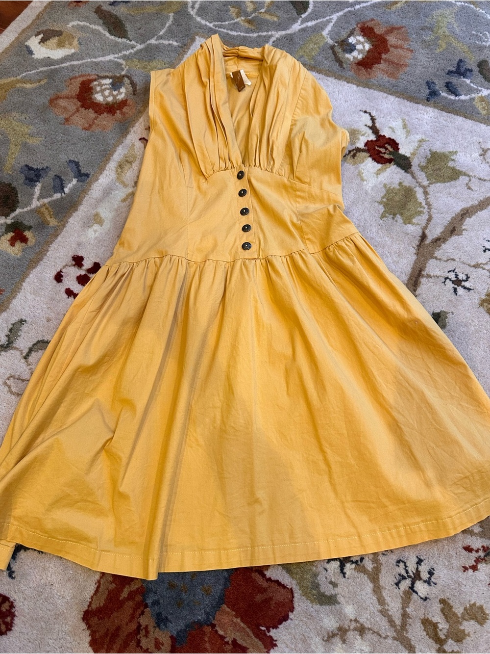 M Size Medium Mustard Yellow Sleeveless Button-Front Women's Dress